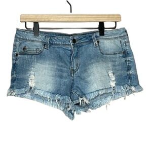 Women's M Pistola Fringed Jean Shorts Ultra Low Rise Zipper Fly Light Wash
